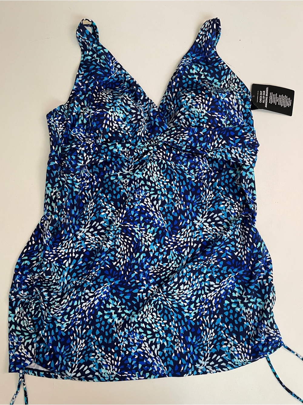 Swimsuits For All Swim Tankini Dress Bra Padded Cup Ruched Cinch Adjustable Blue